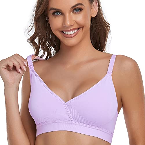 Gailife 5Pack V Neck Nursing Bras Seamless Maternity Bras With Extra Bra Extenders For Sleep Breastfeeding - M,Black/Nude/Gray/Pink/Purple #TOP3