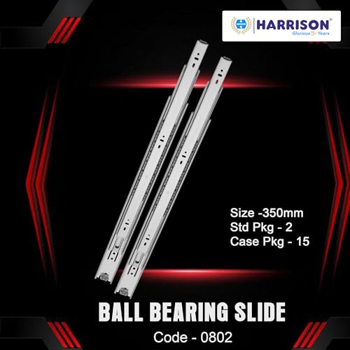 Image of Harrison Telescopic Ball Bearing Slide 0802 | Drawer Channel Stainless Steel | 14 inch Soundless Modular Kitchen Drawer Slides | Rust Free | Load Bearing Capacity 45 kg | Furniture Hardware