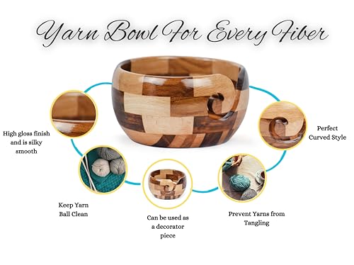 Image of Large Wooden Yarn Bowl | Handmade Knitting Wool Storage Bowl | Yarn Holder Dispenser with Holes to Prevent Slipping and Tangles for Knitting & Crocheting (Multicolor)