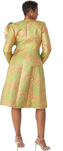 Women's Church Dress & Jacket Set – Elegant Duster Style w/Flower Brooch – Brocade & Silk-Look, Regular - 48592