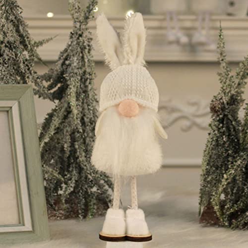 Marcol Standing Christmas Gnome Plush Decoration, 2 Pcs Mr & Mrs Handmade White Swedish Rabbit Gnome With Knitted Hat, Holiday Tabletop Shelf Decorative Figurines Ornaments For Home Decor #TOP3
