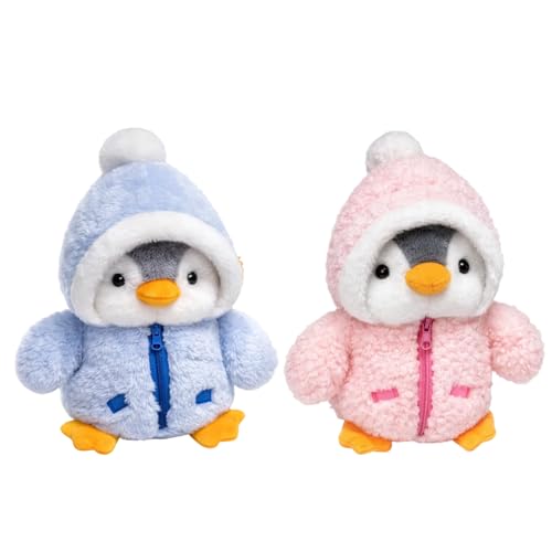 RxaGtn Pinguin Kuscheltier Kuscheltiere Pinguin Geschenk Set mit rosa und Blauer Kleidung Ideal als Schlafbegleiter und Dekoration Geburtstag Valentinstag Erntedankfest