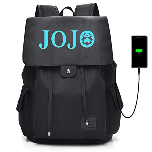 ZOSUO Escolares Mochila Luminosa de Anime JoJo's Bizarre Adventure Puerto de Carga USB, Bolsa de Ordenador Portátil para Ordenador Portátil y Juguetes,Negro Cover