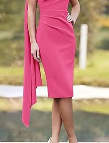 Sheath/Column Elegant Mother of The Bride Dress Jewel Neck Knee Length Short Sleeves Wedding Guest Dress Pleats 20254