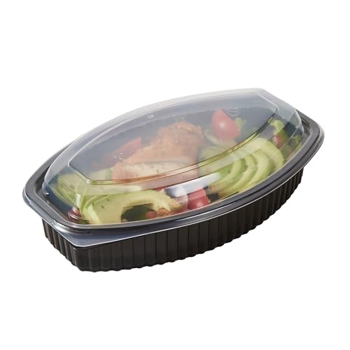 Image of Restaurantware-RW Base 28 Ounce Meal Prep Containers, 100 Microwavable To Go Containers With Lids - Disposable, Freezable, Black Plastic Oval Food Containers, Pack Hot And Cold Food, For Takeaway