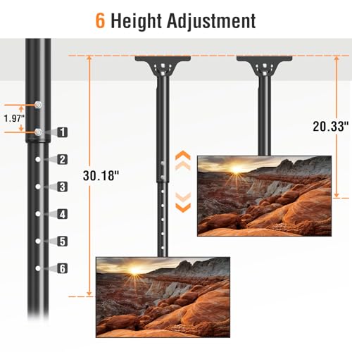 Image of ELIVED Outdoor Ceiling TV Mount for Most 26-65 Inch TVs, Weatherproof TV Hanging Bracket Anti-Rust for Patio, Height Adjustable Ceiling Mount 360 Swivel and Tilt, Max VESA 400x400mm Up to 99 lbs.