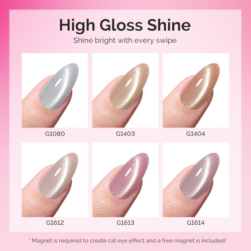 Image of MelodySusie Minimal Nude Pink Cat Eye Set Cat Eye Gel Nail Polish Set 6 Pcs, 0.26 Fl Oz Glitter Holographic Magnetic Nail Polish with Magnet, UV Nail Polish for Nail Art Manicure Salon DIY at Home