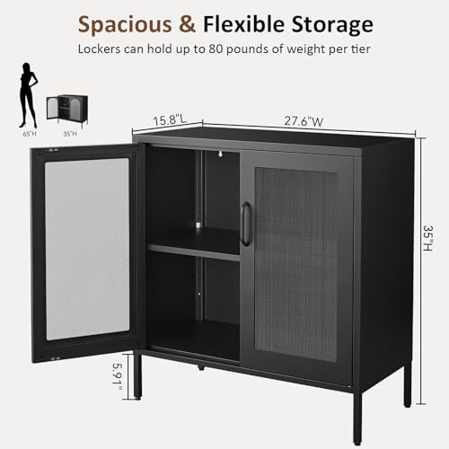 FURSTEL Buffet Cabinet, Modern Industrial Style Sideboard Buffet Cabinet, with Adjustable Shelves Credenza for Living Kitchen Dining Farmhouse, Black