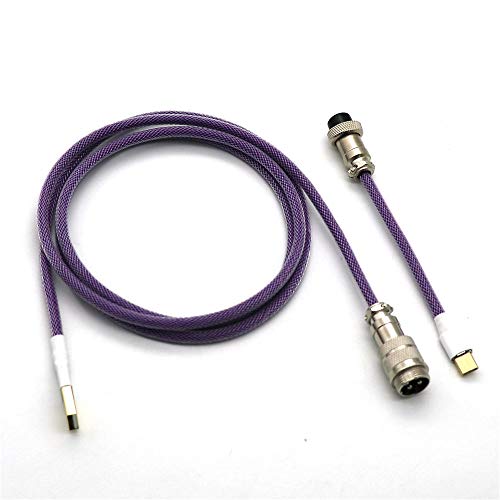 Angitu Double Sleeved Cable Type-C Cable With GX16 Aviation Plug for Mechanical Keyboard Cable (1.5m + 10cm, Purple + Clear)