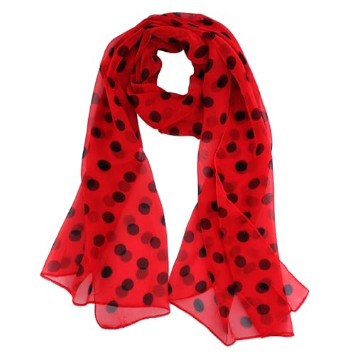 Red and Black Polka Dot 50s Chiffon Scarf Sheer Square Ribbon Neck Head Scarf for Women Fashion Headwrap Tie Scarves