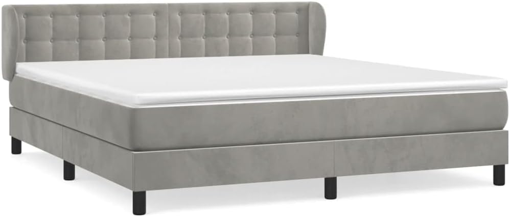 Box Spring Bed with Mattress Light Gray King Velvet,Beds & Bed es-171.93lbs,Non-Slip