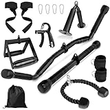Cable Machine Attachment Set for Gym, LAT Pulldown Attachments, Cable Machine Accessories with Curl Pulldown Bar, Tricep Pull Down Attachment, V Bar, Fitness Equipment Cable Accessories for Home Gym