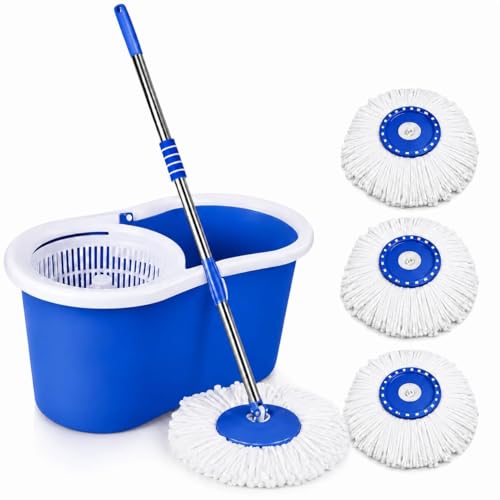 Image of Home Cleaning Mop Set with 4 Refill Heads | Spin Mop Set with Bucket & Stainless Steel Handle | 360 Wet & Dry Floor Cleaning Mop for Tiles, Marble, Wooden & Kitchen Floors