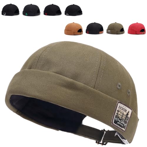 Image of Brimless Hats for Men Brimless Caps, Rolled Cuff Retro Docker Hat for Womens with Adjustable Beanie Hat