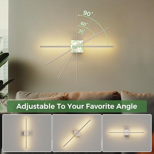 Image of DORESshop Battery Operated Wall Sconces Set of 2, Dimmable Battery Wall Sconce with Remote Control, Nickel 350Rotate Rechargeable Sconces, 28.1 Inch Wireless Wall Lights for Bedroom, Living Room