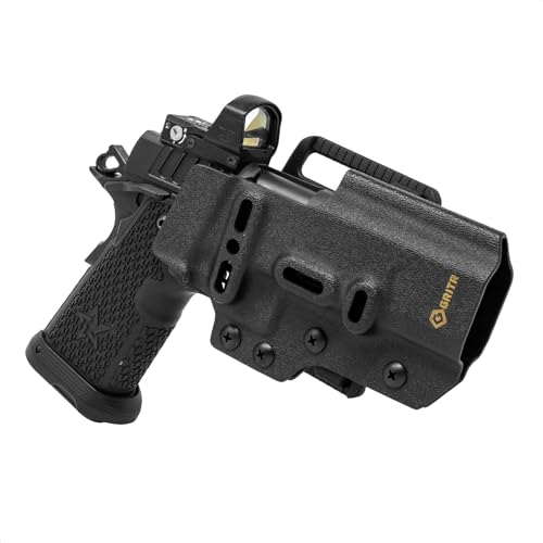 GRITR Ambidextrous OWB Kydex Competition Holster - for USPSA, IDPA, 3-Gun Matches & EDC - Pistol Accessory w/Optic Cut, Open Bottom, Adjustable Retention & Cant; Fits Staccato P/XL/XC