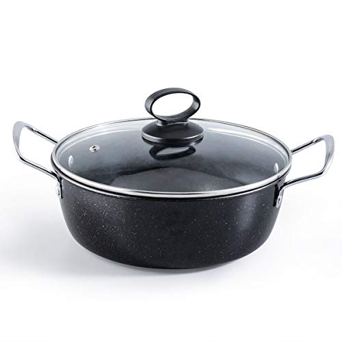 GOODFEER 2 Quart Stockpot with Glass Lid and Double Handle Coated Non-Stick Black Small Milk Pot for Cooking Soup Mini Fondue Pasta Sauce shabu Sukiyaki