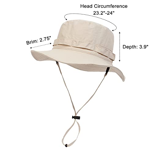Muryobao Men Sun Hat Summer Outdoor Uv Protection Boonie Hats Wide Brim Foldable Windproof Bucket Cap For Hiking Safari Beige #TOP1