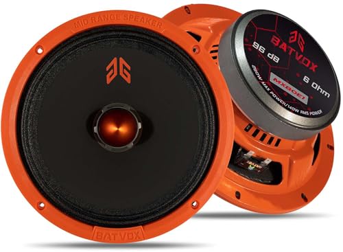 Image of MX80E1 Loudspeaker 8 Inch Midrange 560 Watts 6 Ohms Orange Bullet, Premium Quality Audio Door Speakers for Car or Truck Stereo Sound System, Orange (2 Speakers)