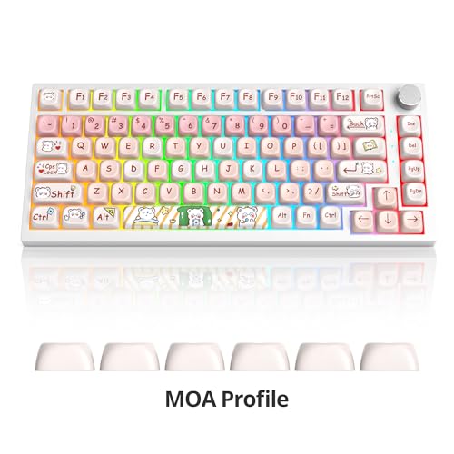 Image of PBT Keycaps MOA Profile Keycap Set Dye-Sublimation Cute Keycaps Custom Keycap for 60% 75% 100% MX Switch Mechanical Gaming Keyboard(Pink Bear)