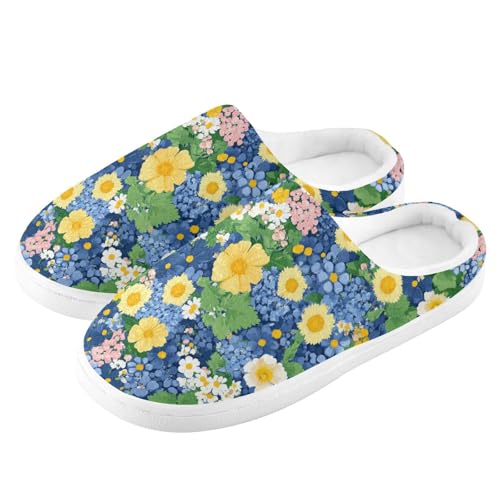 JUNZAN Beauty Spring Flowers Oregon Grape Mens House Cotton Slipper Non Slip Memory Foam Guest Slippers for Bedroom Christmas Presents 6-74