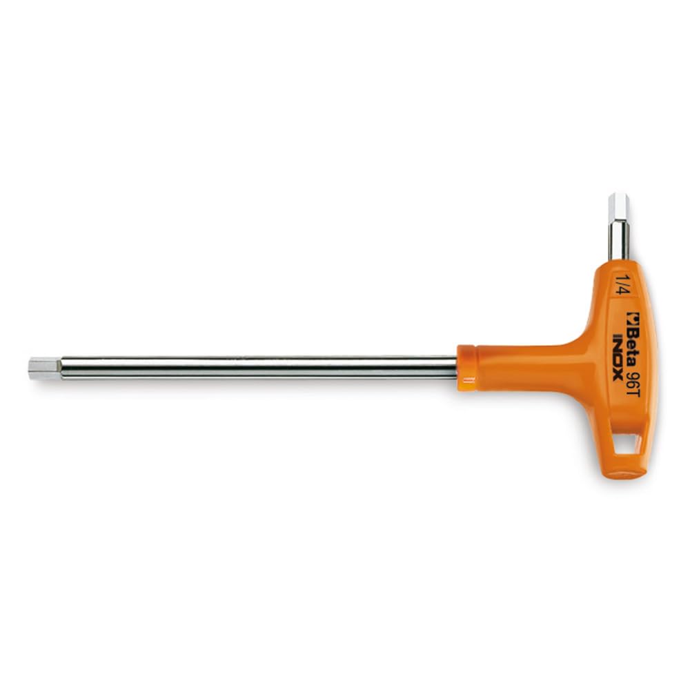 Beta 96TINOX Stainless Steel T-Handle Hex Key Wrench 3/16" | High Torque Ergonomic Allen Wrench with Dual Hex Tips | Drop Prevention Hole | Industrial