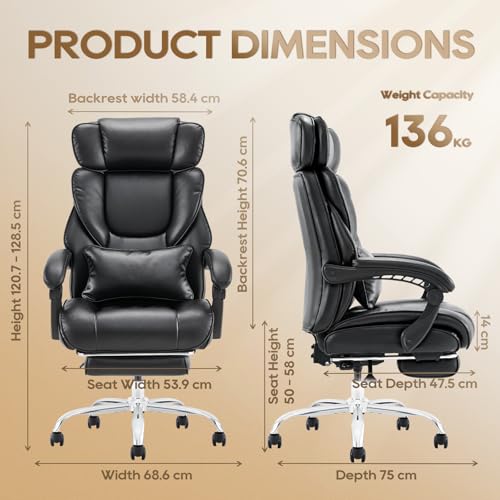 COLAMY Executive Office Chair for home - Ergonomic High Back Desk Chair with Footrest, PU Leather Computer Chair with Removable Lumbar Pillow(Black) - Image 2