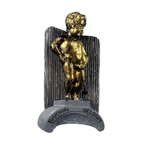 Aimant de réfrigérateur Bruxelles Belgique – Statue Manneken Pis Doré – Aimant 3D souvenir – Décoration magnétique de collection – Idée cadeau voyage collection H16