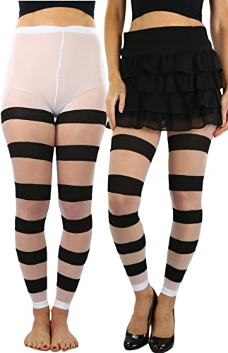 Image of ToBeInStyle Women's Wide Horizontal Contrast Stripe Tights Opaque Hosiery