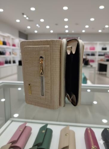 Fermuarlı Portföy Cüzdan Desenli Vegan Suni Deri - Orta Boy (KREM) - Görsel 4