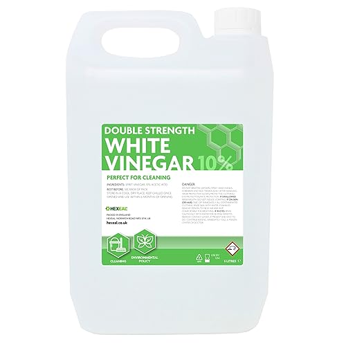 Hexeal Double Strength White Vinegar 5L – 5L of 10% Strong Cleaning Vinegar for Sanitising & Cleaning – Suitable for Use in the Garden – Deodorises & Removes Grime