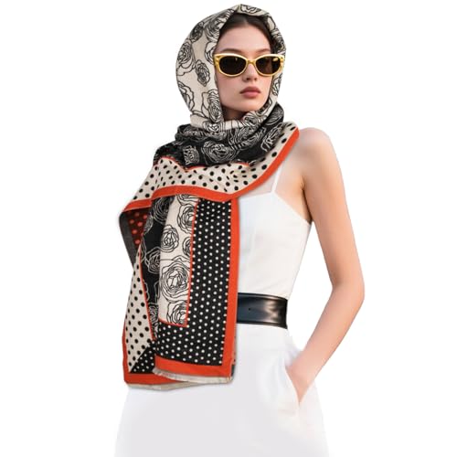 EXTREE Scarfs for Women Pashmina Silky Shawl Wrap for Evening Dressing Blanket Open Front Poncho Cape Polka Dot Camellia Black