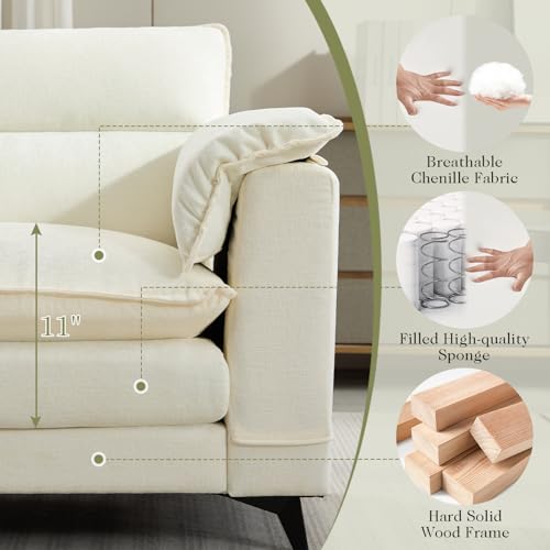 DRMBOOK 83.5\" Comfy Couch Home Sofa Living Room Love Seat Couches, Morden Chenille Soft Upholstered Small Sofa Couch (Beige White)