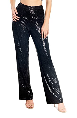 Dress the Population Women's Dina Sequin Classic Pant, Black, Medium