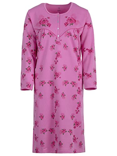 LUCKY Chemise de nuit femme thermique à manches longues fleurs d'hiver boutons, Tailles M, L, XL, XXL, Rose, XL Cover