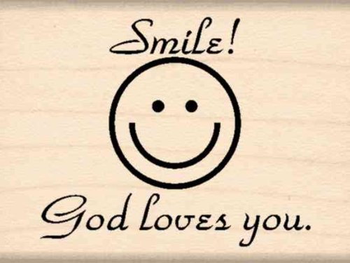 Tampon Smile God loves you en caoutchouc durable et bois 1.5x2"