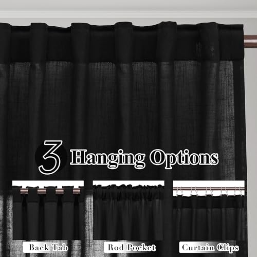 Image of Joywell Extra Long Linen Curtains 102 Inches Long for Living Room Black