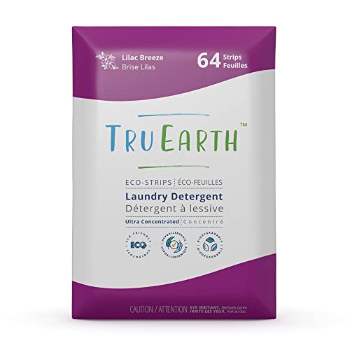 Tru Earth Laundry Detergent Sheets Eco-Strips for Sensitive Skin - Up to 128 loads, 64 Count, hipoalergiczne, przyjazne dla środowiska i biodegradowalne, Zero Waste Plastic-Free - Lilac Breeze