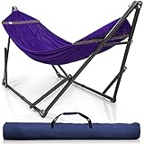 Tranquillo Double Hammock with Stand Included 30 Seconds Set Up for 2 Persons/Foldable Hammock Stand 550 lbs Capacity Portable Case, Inhouse, Outdoor, Camping, Purple