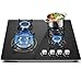 TopStrong Gas Hob 4 Burners, 60cm Black Glass Built-in Cooktop with 8060W Wok Burner & Thermocouple Protection, Natural Gas & LPG Compatible