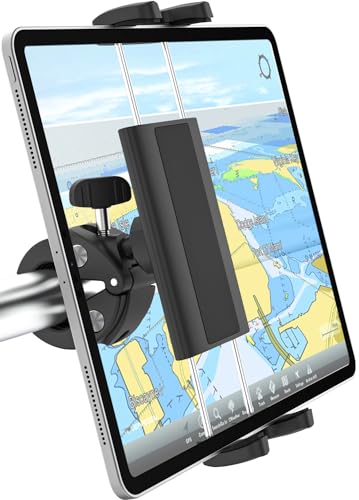 Dosvsi Tablet Halter Boot, Marine iPad Clip, 360° Drehung Handy Klammer für Lenker Rohr Bar Pole, Boot Halterung für iPad Pro 12.9 Air Mini, Galaxy Tabs, Z Fold Series, Z Flip, iPhone, 4-13' Tablets