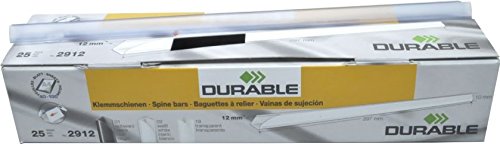 Durable A4 Spine Bar 12mm Transparent - Pack of 25 - Quick and Easy Binding for Unpunched Documents