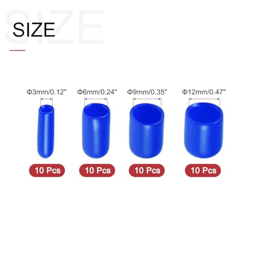 Image of uxcell 40pcs Round Rubber End Caps 1 /8 inch 1 /4 inch 3 /8 inch 1 /2 inch Blue Vinyl Cover Screw Thread Protectors Assortment Kit(3mm 6mm 9mm 12mm)