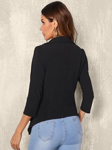Image of Formal Sleek Black Open Front Solid Women's Blazer