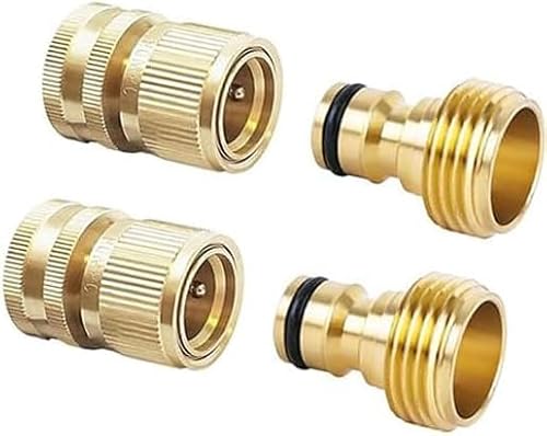 Garden Hose Quick Connect, 2Set 3/4 inch Solid Brass No-Leak Garden Hose Connector Fitting, Easy Connect and Release Adapter Set, Male and Female(2 Female + 2 Male)