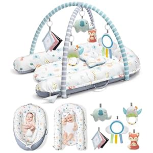 Baby Play Mat, 7-in-1 Infant Gym Mat for Sensory and Motor Development, Washable & Portable Newborn Tummy Time Activity Mat for Home & Travel, Babies Gift for 0-3-6-9-12-18 Months