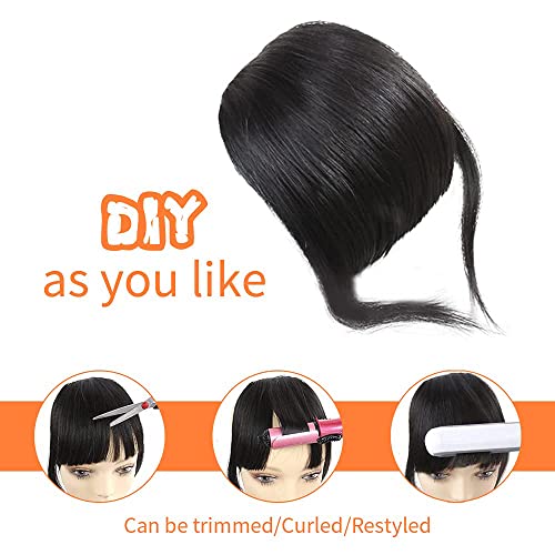 Real Human Hair Bangs Flat Bangs Clip in Bangs Hair Extensions Fringe Hair with Temples, Natural Black Color - Image 4