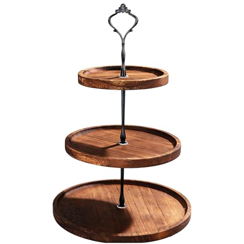 CTDMJ Présentoir à gâteaux à 3 étages en bois avec poignée en métal - Support à cupcake - Tour - Plateau à gâteau, fruits, biscuits, bonbons, pour...