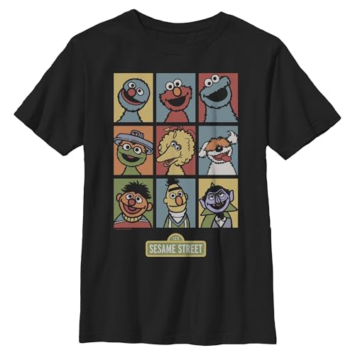 Boy's Sesame Street 9 Panel Puppet Grid T-Shirt