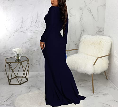 Image of Women's Elegant Formal Mermaid Maxi Dress Off Shoulder Long Sleeve Wedding Split Evening Gown Prom Cocktail Party Dresses